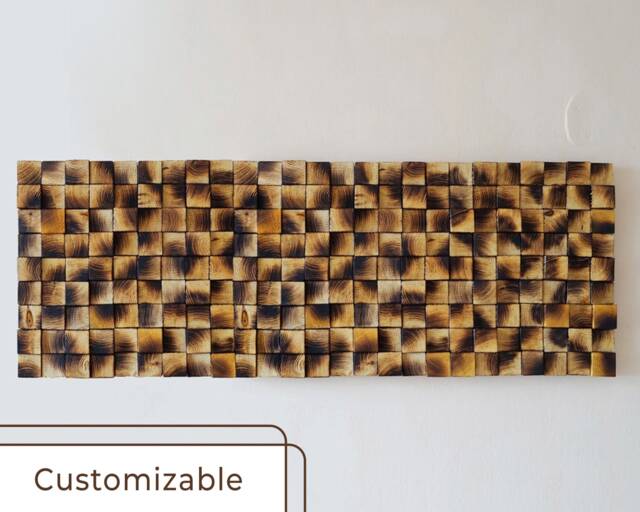 King Headboard Burnt Pine Wood Floating Wall Sculpture - image 1