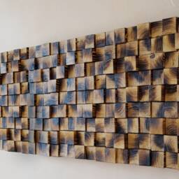 King Headboard Burnt Pine Wood Floating Wall Sculpture - thumbnail 2