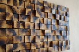 King Headboard Burnt Pine Wood Floating Wall Sculpture - thumbnail 3