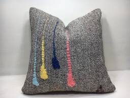 Vintage Kilim Pillow Cover, Handwoven Turkish Bohemian Cushion 20x20 - thumbnail 1