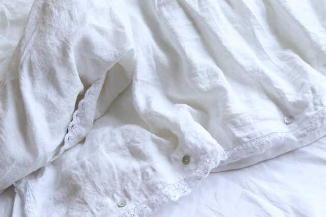 Set Of 3 Shabby Chic Washed 100% Linen Bedding, Duvet Cover With Pillowcases White/Off Beige - image 1
