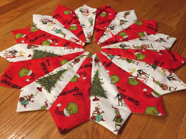Christmas Tree Skirt, Table Top, Mini, Small, The Grinch Who Stole Christmas, Whoville, Quilted - image 1