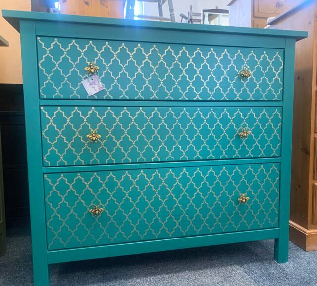Large Chest Of Drawers Arabian Painted Bespoke Moroccan Geometric Bee Elephant Handles Stencilled - image 1