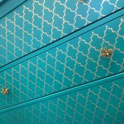 Large Chest Of Drawers Arabian Painted Bespoke Moroccan Geometric Bee Elephant Handles Stencilled - thumbnail 2