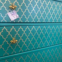 Large Chest Of Drawers Arabian Painted Bespoke Moroccan Geometric Bee Elephant Handles Stencilled - thumbnail 3