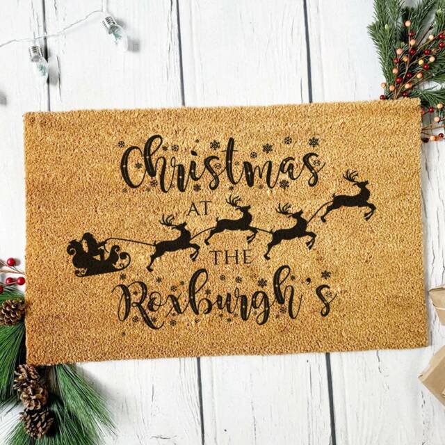 Personalised Family Christmas At Santa's Sleigh Welcome Doormat - 60x40cm