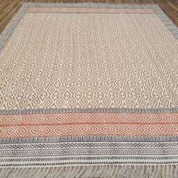 Hand Block Printed Cotton Dhurrie Rug Aztec Area Living Room Rug - thumbnail 2