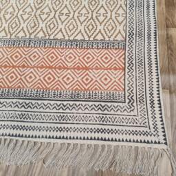 Hand Block Printed Cotton Dhurrie Rug Aztec Area Living Room Rug - thumbnail 3