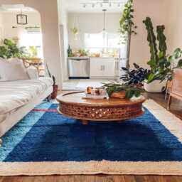 Abstract Blue & White Moroccan Rug, Red Accent Geometric Berber Carpet, Large Handmade Wool Shag Modern Artistic Decor, Custom Area Mat - thumbnail 3