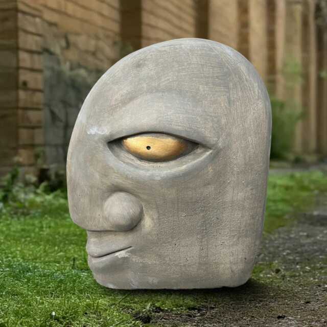 Concrete Abstract Face Statue Modern Head Sculpture Golden Eye Cement Art Contemporary Garden Decoration Outdoor Home Ornament Handmade - image 1