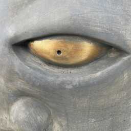 Concrete Abstract Face Statue Modern Head Sculpture Golden Eye Cement Art Contemporary Garden Decoration Outdoor Home Ornament Handmade - thumbnail 3