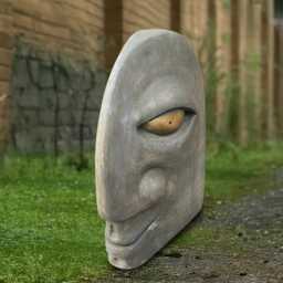 Concrete Abstract Face Statue Modern Head Sculpture Golden Eye Cement Art Contemporary Garden Decoration Outdoor Home Ornament Handmade - thumbnail 2