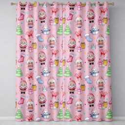 Cute Santa Snowman Gifts Candy Cane Pink Background Seamless Pattern Readymade Eyelet Ring Top Thermal 100% Blackout Curtains - thumbnail 2