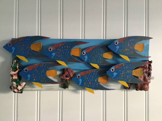 Hand Carved Angel Fish Wood Wall Art, Coastal Decor, Painted - image 1
