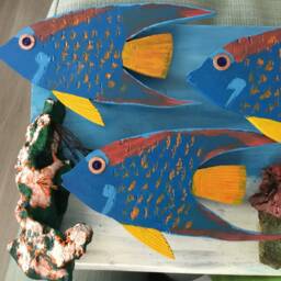 Hand Carved Angel Fish Wood Wall Art, Coastal Decor, Painted - thumbnail 2
