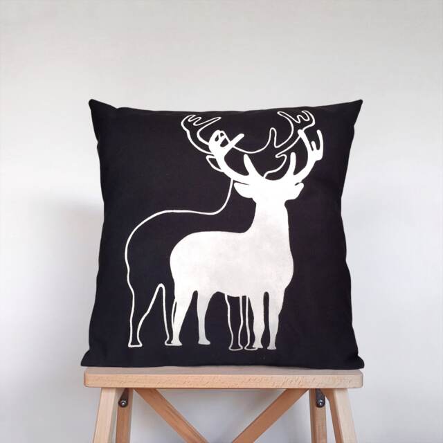 Deer Pillow Cover Hand-Painted Rustic Cabin Decor - 16x16 - image 1