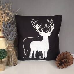 Deer Pillow Cover Hand-Painted Rustic Cabin Decor - 16x16 - thumbnail 2