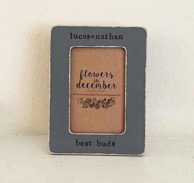 Best Buddies Friends Gift Brothers Personalized Picture Frame in Vintage Gray/Rustic Wood - Flowers December Design Studio - image 1