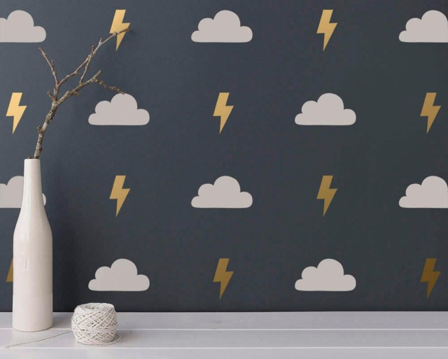 Cloud & Lightning Wall Decals - 2-Color Decals, Bolt Stickers, Modern Vinyl - image 1