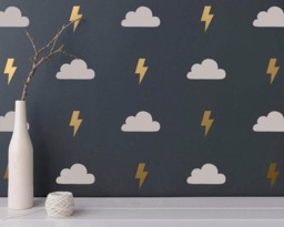 Cloud & Lightning Wall Decals - 2-Color Decals, Bolt Stickers, Modern Vinyl - thumbnail 1