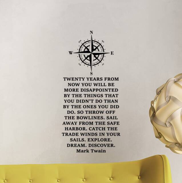 Mark Twain Quote Wall Decal Twenty Years From Now Explore Dream Discover Decor Compass Poster Gifts School Sign Vinyl Sticker Art 9H58 - image 1