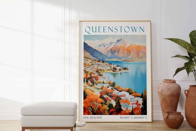 Queenstown Poster, New Zealand Travel Print, Wall Art Print - image 1