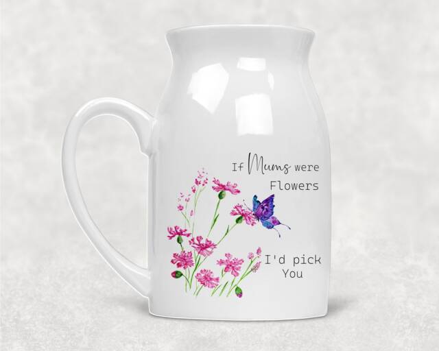 Personalised Floral Ceramic Vase, Flower Jug, Mothers Day Present, Gift For Mum, Nanny, Grandma