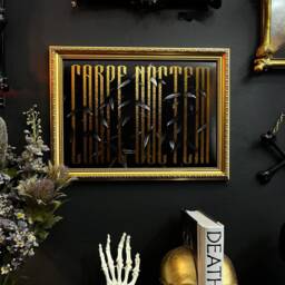 Carpe Noctem Black & Gold Print - Crossbones Floral Gothic Art Home Macabre Gallery Wall - thumbnail 3