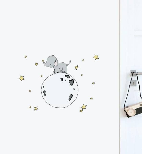 Elephant On Full Moon Wall Sticker Decal - Nursery Stickers, Animal Decals, Home Decor, Baby Room, Art, Girl, Boy