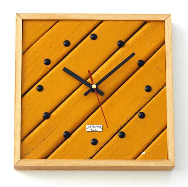 Wooden Wall Clock - New 25cm Vintage Handmade Mid Century Style Yellow Gift Off The Clocks - image 1