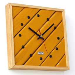 Wooden Wall Clock - New 25cm Vintage Handmade Mid Century Style Yellow Gift Off The Clocks - thumbnail 2