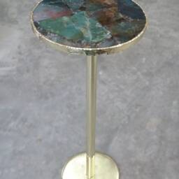 Green Agate Drink Table Gold Plated Edge, Single Leg Stand - thumbnail 2