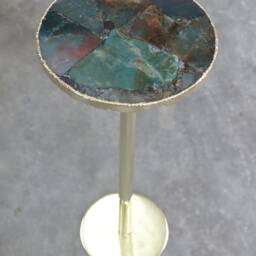 Green Agate Drink Table Gold Plated Edge, Single Leg Stand - thumbnail 3