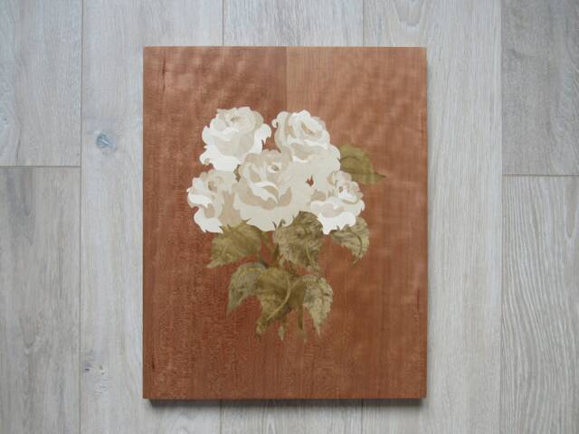 Wooden Picture Inlay Roses, Wood Mosaic, Marquetry, Flowers Wall Decor - image 1