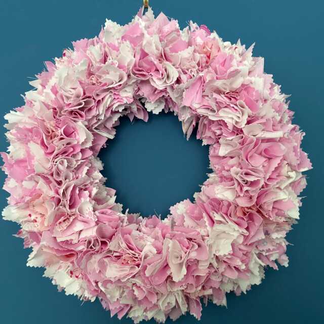 Lovely Pink & White Rag Wreath - Handmade Patterned & Plain Fabrics Indoor Shabby Chic Quirky Wall Or Door Decor Perfect Nursery - image 1
