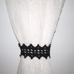 Black Tiebacks, Lace Curtain Tie Backs, Drapery, Custom Order Available - thumbnail 2