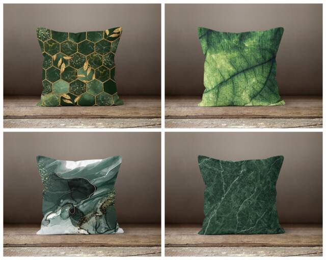 Dark Green Cushion Cover-Marble Effect Pillow Case-Modern Flower Cushion-Garden Throw Cover-Gift For Her Cushion-Handmade Material - image 1