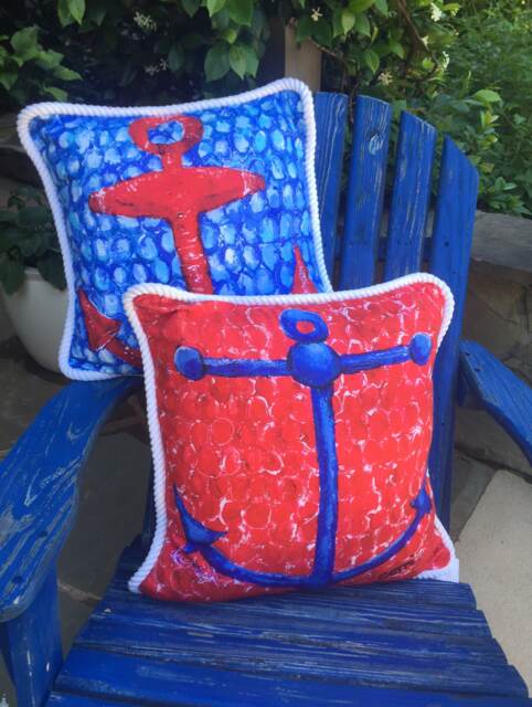 Anchor Throw Pillow Pair, Coastal Decor With A Nautical Flair, 20 X 20 - image 1