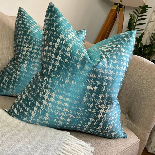 Modern Houndstooth Decorative Designer Pillow Teal Cushion Cover Double Sided Geometric High Quality Handmade - image 1