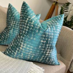 Modern Houndstooth Decorative Designer Pillow Teal Cushion Cover Double Sided Geometric High Quality Handmade