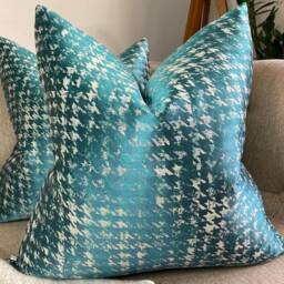 Modern Houndstooth Decorative Designer Pillow Teal Cushion Cover Double Sided Geometric High Quality Handmade - thumbnail 3