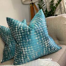 Modern Houndstooth Decorative Designer Pillow Teal Cushion Cover Double Sided Geometric High Quality Handmade - thumbnail 4