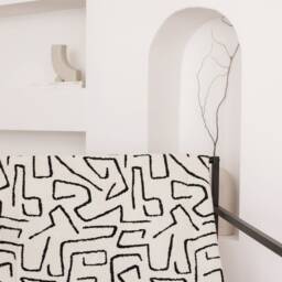 Midcentury Modern Accent Chair Black Steel Frame, Patterned Jacquard Sling - thumbnail 3