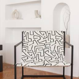 Midcentury Modern Accent Chair Black Steel Frame, Patterned Jacquard Sling - thumbnail 2
