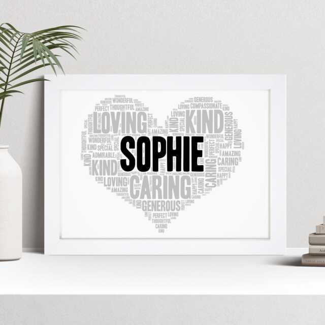 Personalised Heart Word Art Print, Name Gift, Custom Wall Framed Picture, Present For Women, Girls Nl - image 1