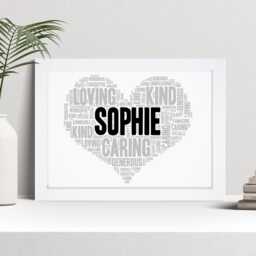 Personalised Heart Word Art Print, Name Gift, Custom Wall Framed Picture, Present For Women, Girls Nl - thumbnail 1