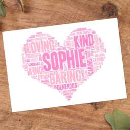 Personalised Heart Word Art Print, Name Gift, Custom Wall Framed Picture, Present For Women, Girls Nl - thumbnail 3