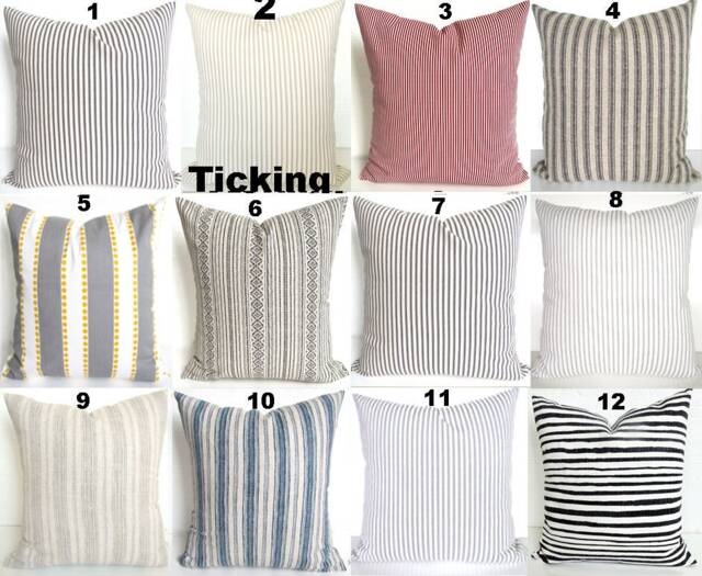 Ticking Stripe Pillows French Gray Pillow Covers Black Ticking Stripe Blue Red Pillows Farmhouse All Sizes - image 1