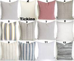 Ticking Stripe Pillows French Gray Pillow Covers Black Ticking Stripe Blue Red Pillows Farmhouse All Sizes - thumbnail 1