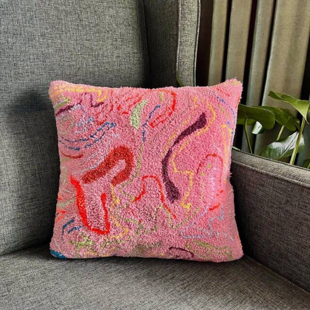 Punch Needle Pillow Cover Colorful Embroidered Rug Cushion, 40x40 cm - image 1